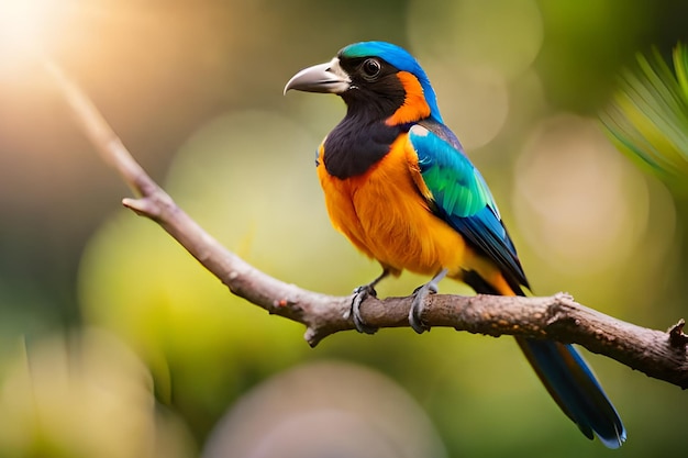 Un oiseau coloré est assis sur une branche.