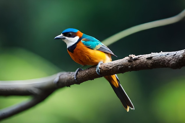 Un oiseau coloré est assis sur une branche.