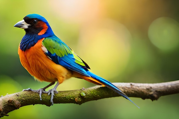 Un oiseau coloré est assis sur une branche.