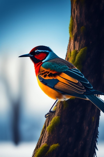 Un oiseau coloré est perché sur une branche d'arbre.