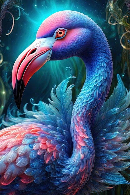 un oiseau coloré avec un fond bleu vif