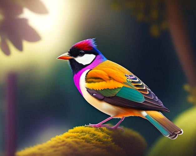 Oiseau coloré sur un fond de nature illustration 3D
