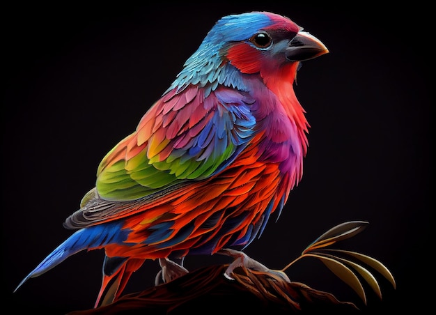 Un oiseau coloré avec un fond noir et le mot "oiseau" dessus.