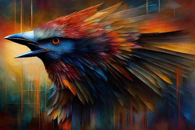 Un oiseau coloré sur un fond sombre Peinture numérique