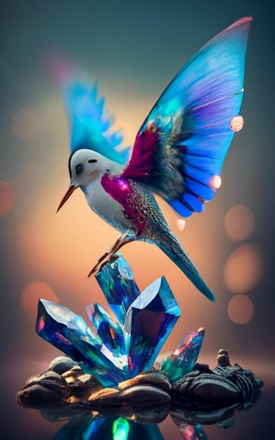 Photo un oiseau coloré lumineux futuriste rendu en 3d