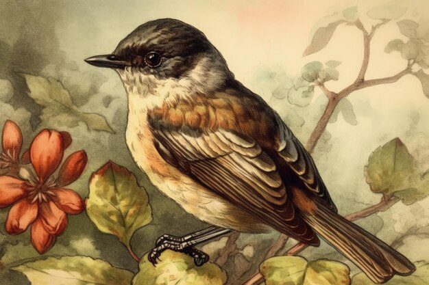 Oiseau coloré perché sur une branche d'arbre créé avec la technologie Generative AI