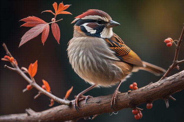 Oiseau coloré perché sur une branche avec un gros plan de fond flou ai génératif