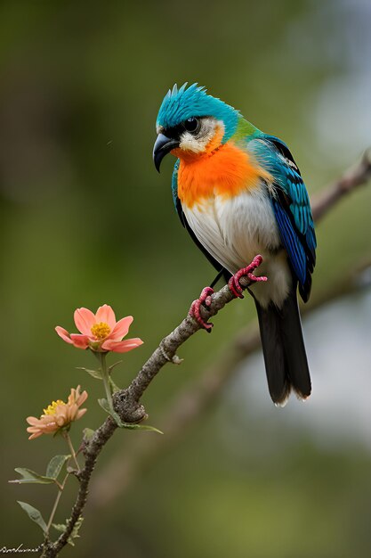 Un oiseau coloré perché sur une fleur