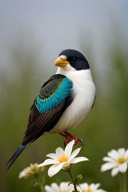 Un oiseau coloré perché sur une fleur