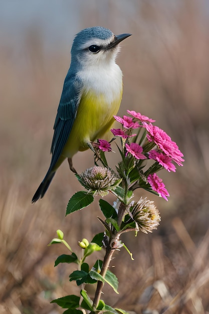 Photo un oiseau coloré perché sur une fleur