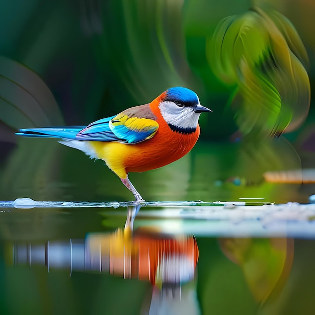 Photo un oiseau coloré se tient sur une surface de l'eau.