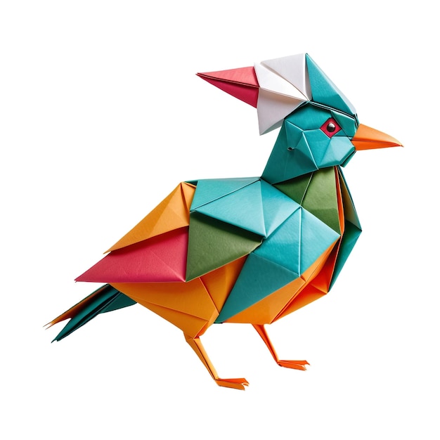 Photo oiseau coloré de style origami en papier kraft