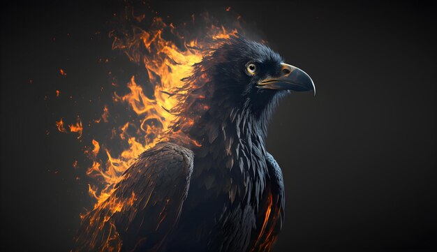 Photo un oiseau corbeau avec un feu sur le dos