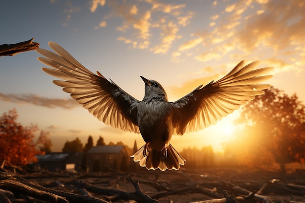 Un oiseau déployant ses ailes dans le ciel