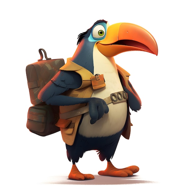 Un oiseau de dessin animé avec un gros bec et un sac qui dit "je suis un oiseau"