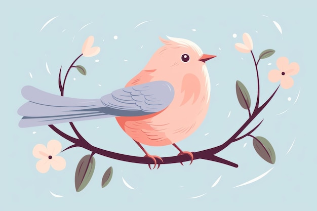 Un oiseau de dessin animé heureux dans le style des couleurs pastel vectorielles