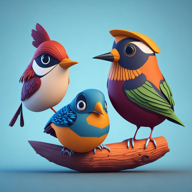 Oiseau dessin animé oiseau amour icône image mignon style comique oiseau sauvage illustration rendu 3D C4D