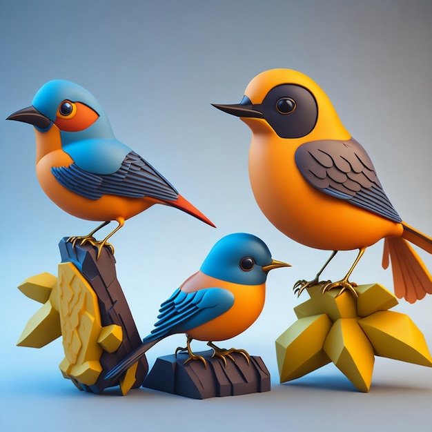 Oiseau dessin animé oiseau amour icône image mignon style comique oiseau sauvage illustration rendu 3D C4D