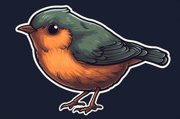 Un oiseau de dessin animé avec une tête verte et des plumes orange.