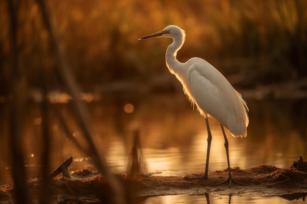 L'oiseau du coucher du soleil du lac génère Ai