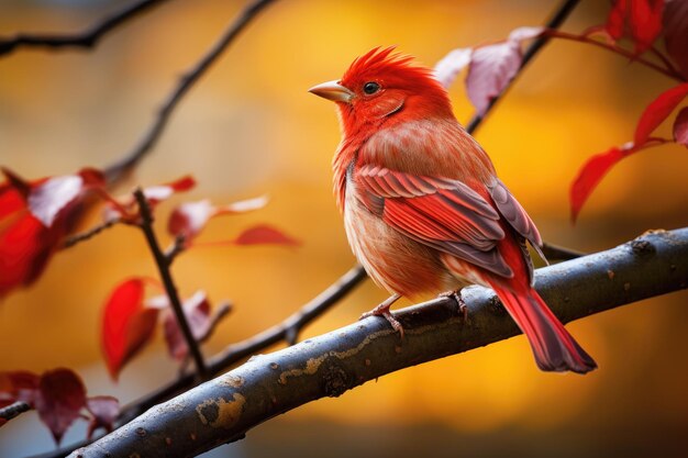 Oiseau élégant reposant sur une branche de bois naturel