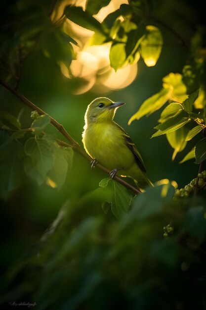 Un oiseau est assis sur une branche au soleil