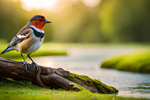 Un oiseau est assis sur une branche dans un étang.