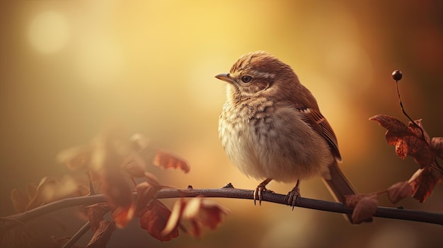 Un oiseau est assis sur une branche avec un fond doré.