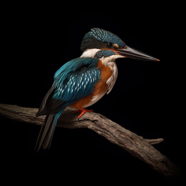 un oiseau est assis sur une branche avec un fond noir.