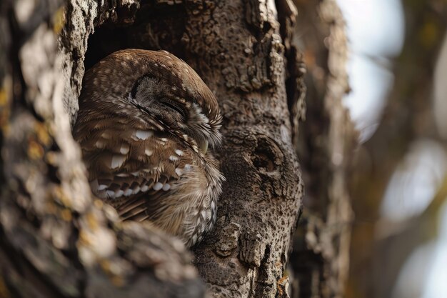 Photo un oiseau est assis dans un creux dans un arbre