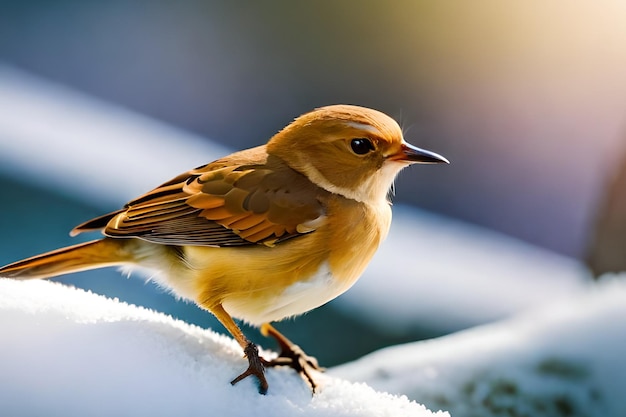 Un oiseau est assis sur une surface couverte de neige.