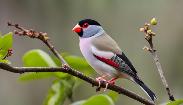 un oiseau est perché sur une branche avec un bec rouge