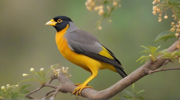 un oiseau est perché sur une branche avec un fond flou