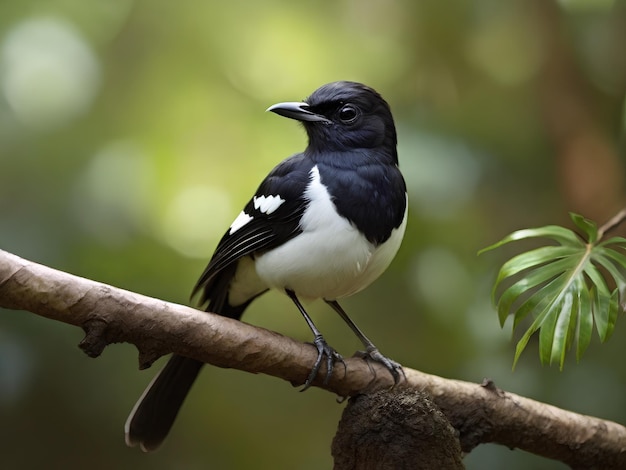 un oiseau est perché sur une branche avec une tache blanche sur sa poitrine