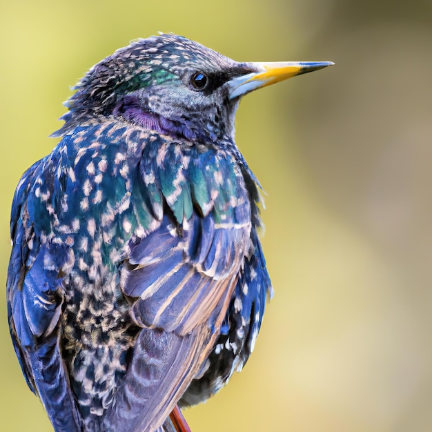 Oiseau étourneau, fond bokeh photo premium