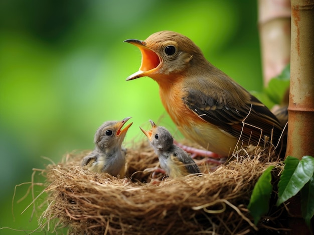 L'oiseau femelle avec les poussins