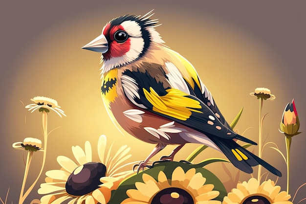 Oiseau sur une fleur un chardonneret Carduelis carduelis