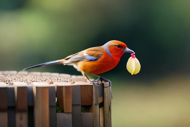 Un oiseau avec une fleur dans son bec