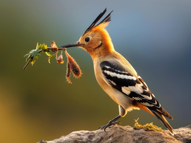 L'oiseau Hoopoe eurasien avec sa prise