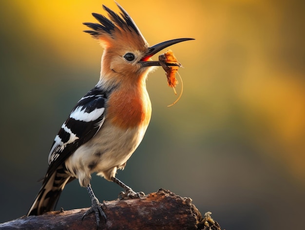 L'oiseau Hoopoe eurasien avec sa prise