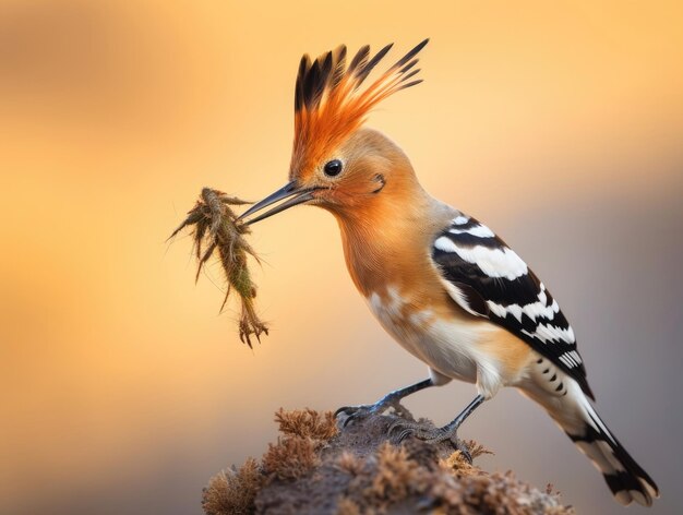 L'oiseau Hoopoe eurasien avec sa prise