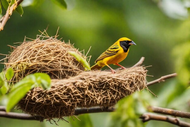 Photo un oiseau jaune et noir est assis sur une branche avec les mots oiseau dessus