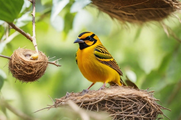 un oiseau jaune et noir avec une tête bleue et une tête jaune et une tête noire de l'oiseau sur le dessus o