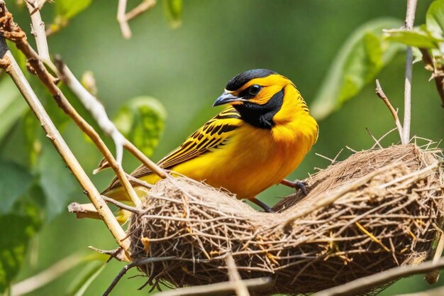 Photo un oiseau jaune et noir avec une tête jaune et une tête noire qui dit le nom sur le côté