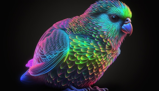 Oiseau kakapo mignon néon coloré créé à l'aide de Midjourney