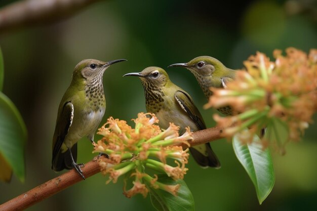 Photo oiseau kemande dicaeum trochileum nourrir leurs jeunes oiseaux kemande dicaeum trochileum battant nourrir e