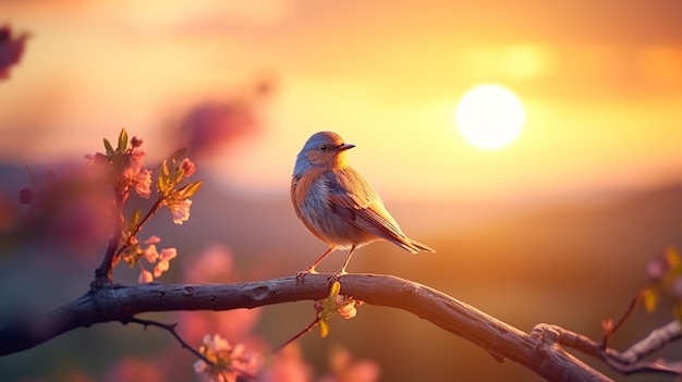 oiseau libre appréciant la nature au coucher du soleil fond fond d'espoir