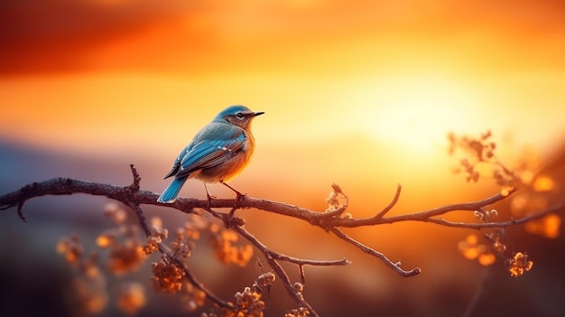 oiseau libre appréciant la nature au coucher du soleil fond fond d'espoir