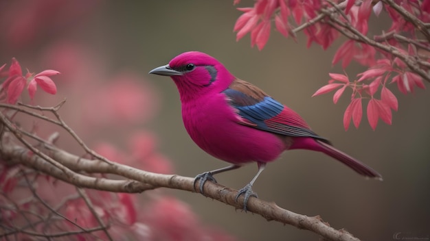 Photo oiseau magenta sur branche