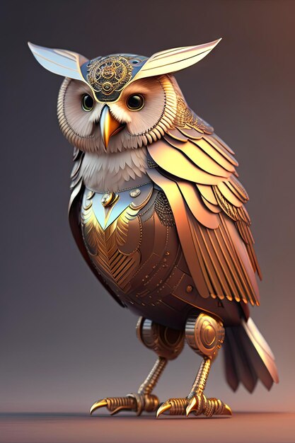 d'oiseau mécanique futuriste Hibou abstrait style Steampunk illustration 3d animale